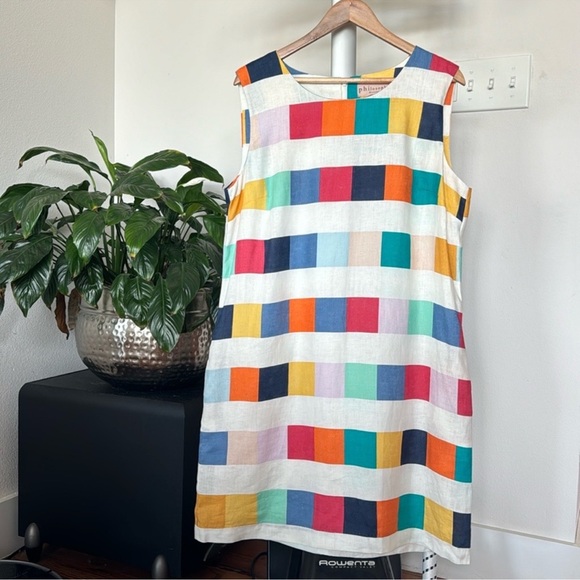 Philosophy Linen Sleeveless Sheath Color-block Tank Dress Sz XL White Red - Picture 1 of 10
